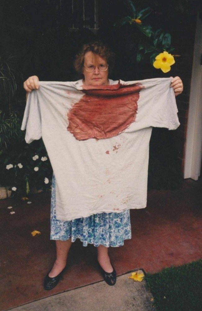 Daryl’s mum with his blood soaked shirt.