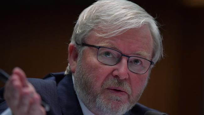 Former prime minister Kevin Rudd gives evidence at the Environment and Communications References Committee. Picture: Sam Mooy/Getty