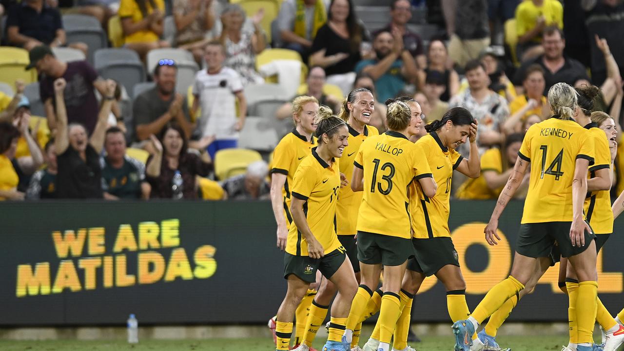 Momentum is building behind the Matildas ahead of their 2023 Womens’ World Cup tournament, after the Prime Minister declared states and territories will be ‘racing’ to call a public holiday. Picture: Ian Hitchcock/Getty Images.