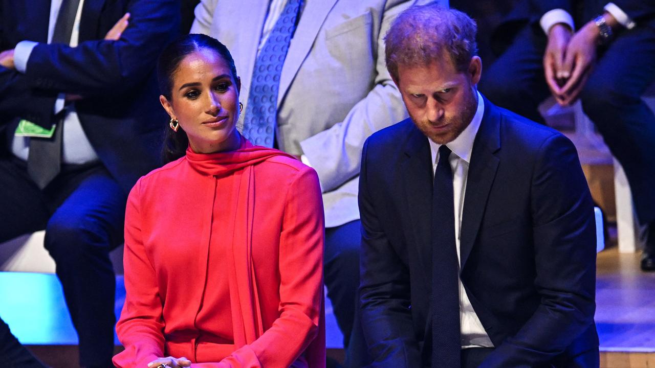 Britain's Meghan, Duchess of Sussex and Britain's Prince Harry, Duke of Sussex, react as they attend the annual One Young World Summit at Bridgewater Hall in Manchester, northwest England on September 5, 2022. Picture: Oli SCARFF / AFP.