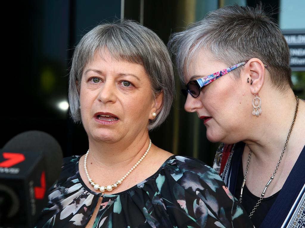 Tamborine defamation case decision being handed down in Southport Court. Donna Baluskas and Laura Lawson together outside the Court after the verdict. Pics Adam Head