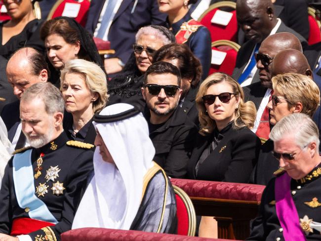 Ukraine's President Volodymyr Zelensky (L) and his wife Olena attending a Holy Mass for the Beginning of the Pontificate of Pope Leo XIV, in St Peter's square in The Vatican on May 18, 2025. Picture: AFP