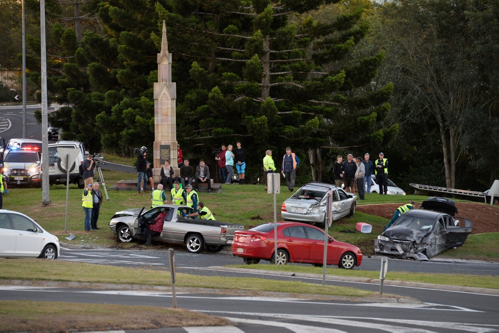 A three-vehicle crash on the top of the Toowoomba Range, Sunday, May 13, 2018. Picture: Kevin Farmer