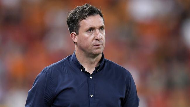 Roar coach Robbie Fowler wasn’t saying why he swapped benchs on Friday night. Picture: Getty Images