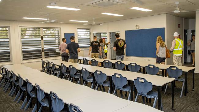 Teachers are given a through of the new buildings at the Southport High School after one of their buildings was destroyed in a fire. Picture: Jerad Williams