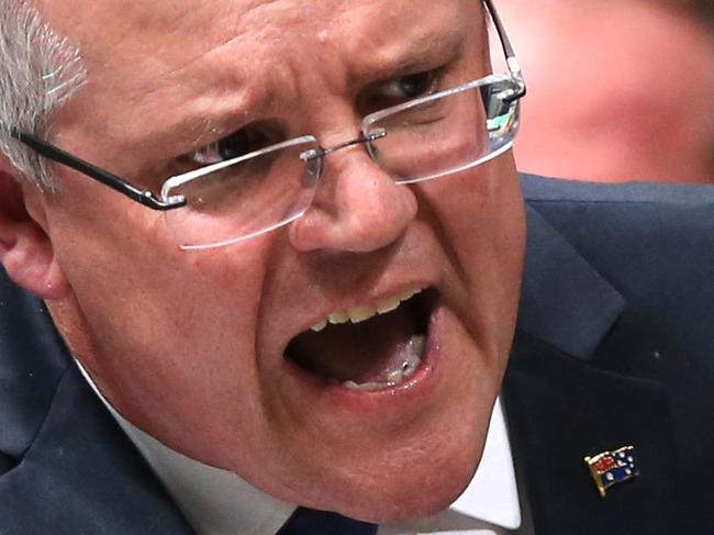 Treasurer Scott Morrison in Question Time in the House of Representatives Chamber, Parliament House in Canberra. Picture Kym Smith