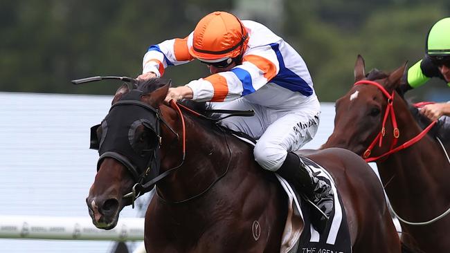 SYDNEY, AUSTRALIA - MARCH 23: Damian Lane riding Veight wins Race 7 The Agency George Ryder Stakes during the Golden Slipper Day - Sydney Racing at Rosehill Gardens on March 23, 2024 in Sydney, Australia. (Photo by Jeremy Ng/Getty Images)