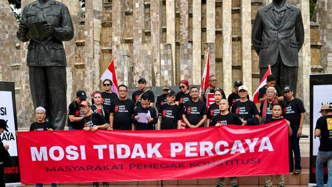 Activists gather at the Monument of the Heroes in Jakarta to demand the rejection of the presidential election results. Picture: AFP