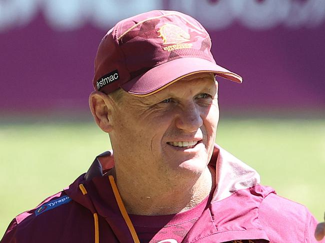 Coach Kevin Walters with Herbie Farnworth, Brisbane Broncos training, Red Hill. Picture: Liam Kidston