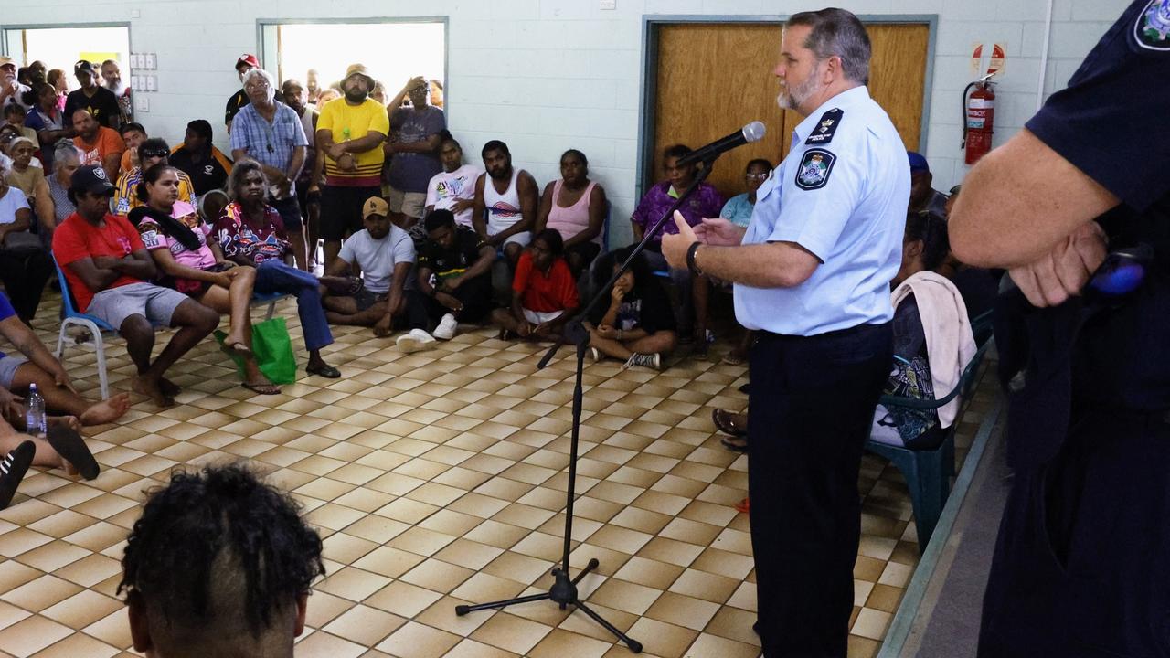 Acting Superintendent Kevin Goan at a community meeting sparked because of the shooting. Picture: Brendan Radke