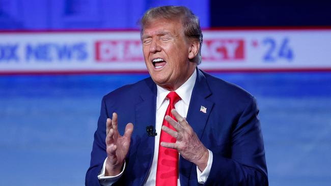 Donald Trump at his town hall in Des Moines, Iowa, on Wednesday night. Picture: AFP