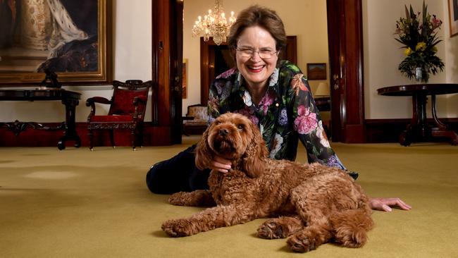 SA Governor Frances Adamson with her dog Alfie at Government House. Picture: Tricia Watkinson