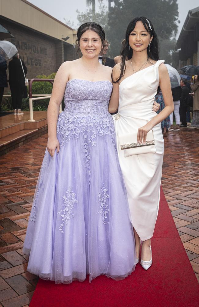 Haylee Crouch (left) and Lina Duong at Fairholme College formal, Wednesday, March 27, 2024. Picture: Kevin Farmer