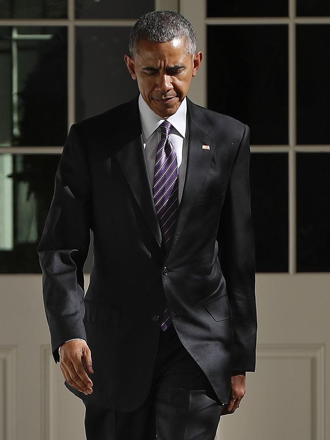 Outgoing President Barack Obama at the White House early on election day. Picture: AP