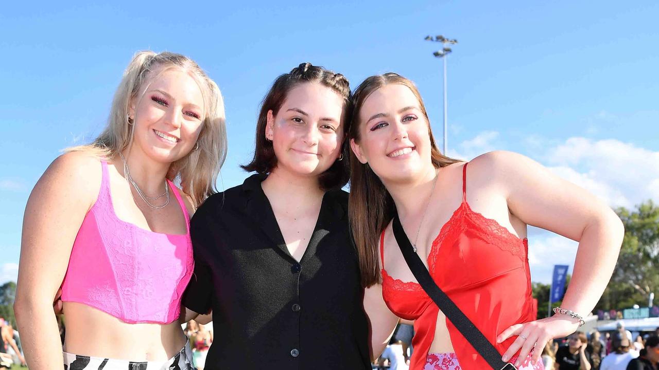 Zoe Rebgetz, Kiara Vukusic and Jess Dyey at Groovin the Moo, Sunshine Coast 2023. Picture: Patrick Woods.