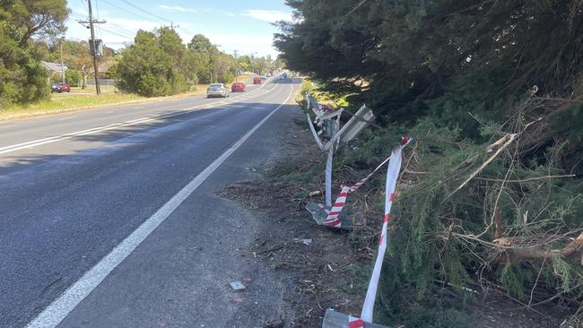 A woman has died after her car was pushed into tress on the side of Frankston-Flinders Road, Somerville.