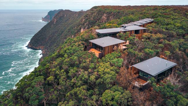 The Cape Pillar Lodge situated along the Three Capes Lodge Walk. Picture: Tasmania Walking Company