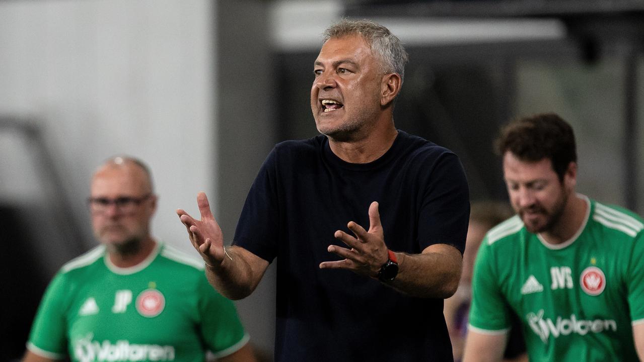 SYDNEY, AUSTRALIA – JANUARY 12: Western Sydney Wanderers coach Marko Rudan give instructions to his team during the A-League men's football match between Melbourne City FC and Western Sydney Wanderers FC at CommBank Stadium on January 12, 2024 in Sydney, Australia. (Photo by Damian Briggs/Speed Media/Icon Sportswire via Getty Images)