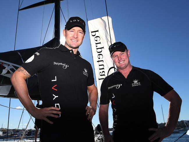 Mates ... Michael Clarke and Anthony Bell on board Perpetual Loyal, Bell’s former yacht. Picture: Phil Hillyard