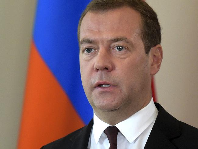 Russian Prime Minister Dmitry Medvedev said Russia could break diplomatic ties with Ukraine over reported security incidents in Crimea. Picture: AP.