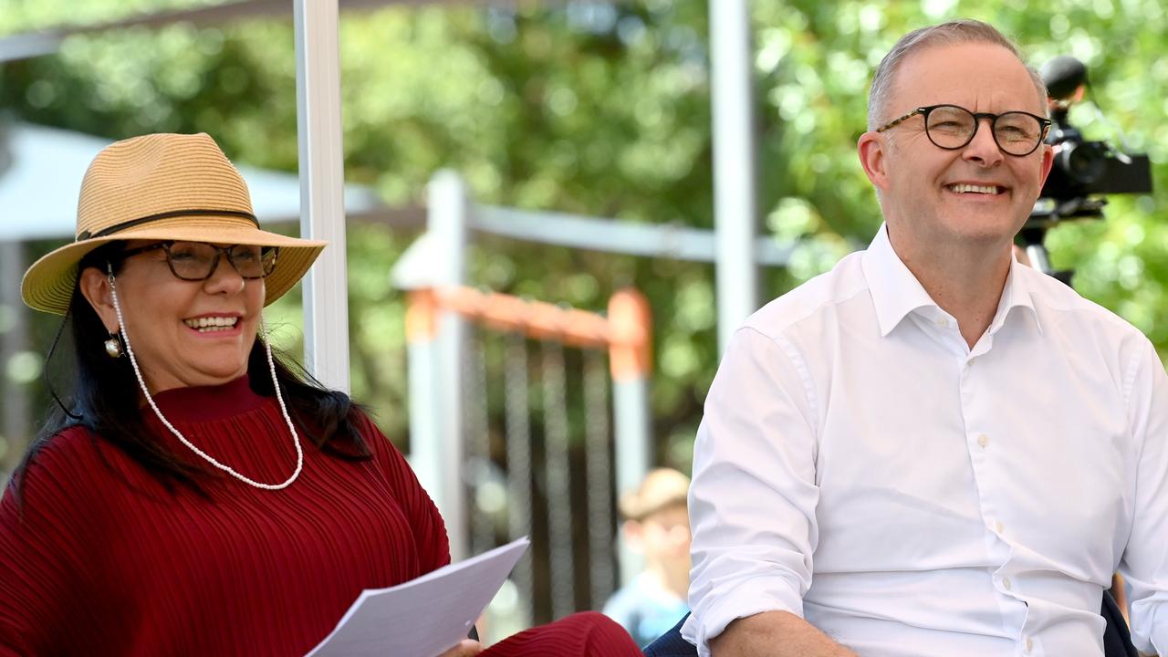 Linda Burney and Anthony Albanese attend the Inner West BBQ for the voice to parliament at Petersham Park in Sydney. Picture: NCA NewsWire / Jeremy Piper