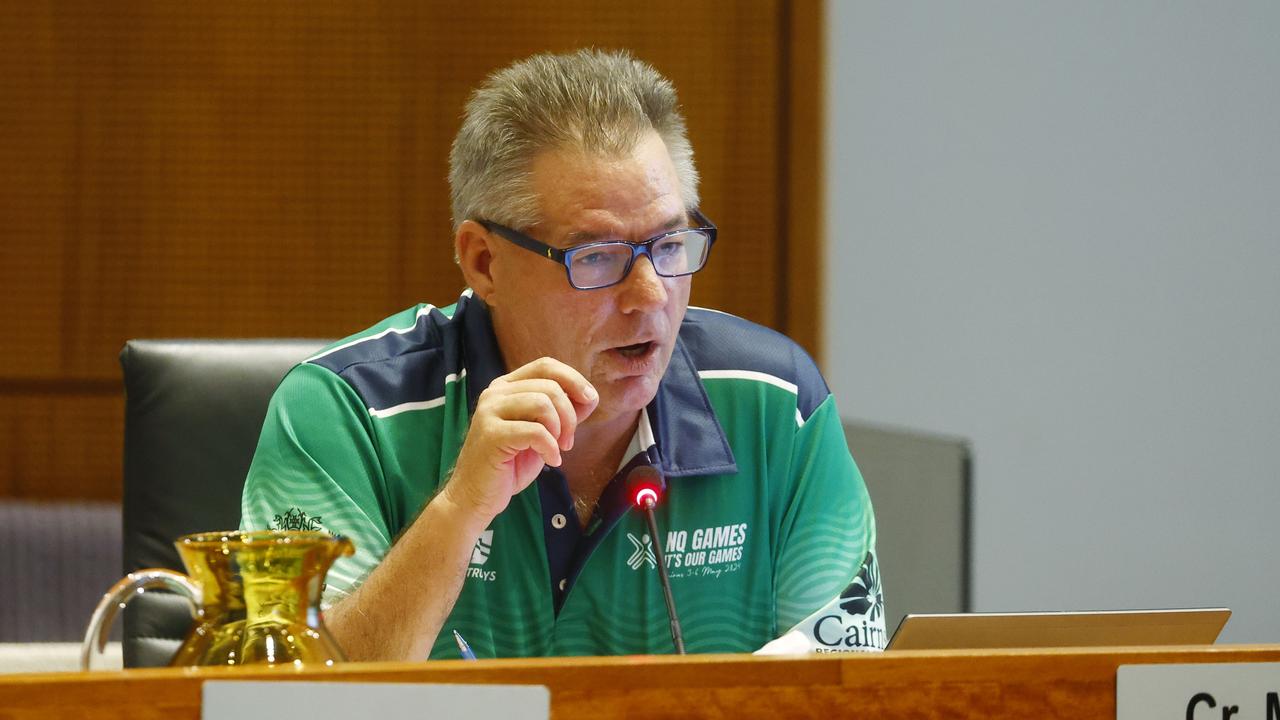 Cairns Regional Council Division 1 councilor Brett Moller in action during a council meeting. Picture: Brendan Radke