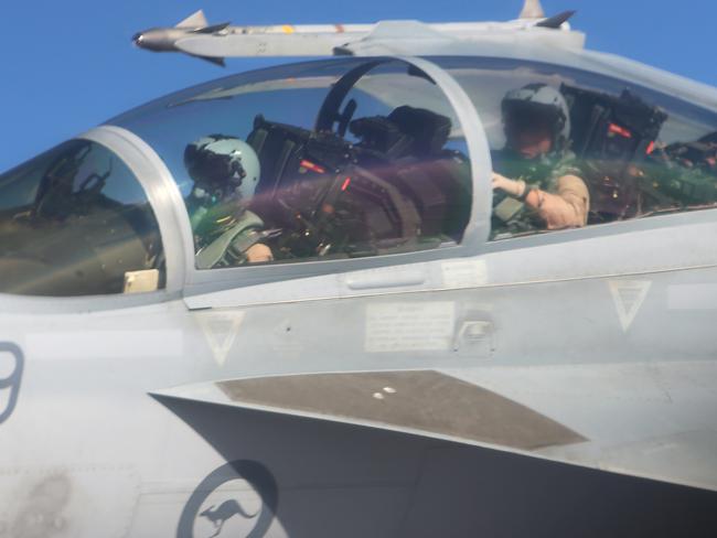 Pilots mid-air ... a Royal Australian Air Force F/A18F Super Hornet over northern Iraq. Picture: Gary Ramage