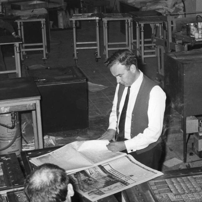 Rupert Murdoch checks pages of The Australian, July 15, 1964.