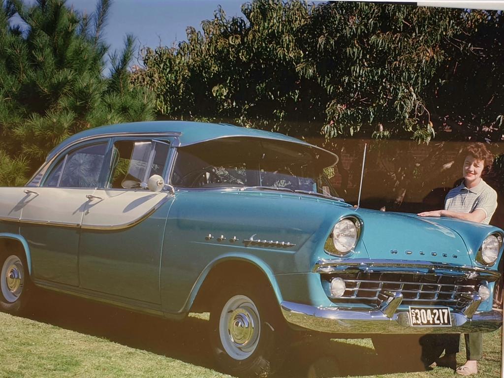 Mrs Melba Heath, formally of Henley Beach, with the family’s brand new EH Holden in 1961. Picture: Phill Heath, Woodville South.