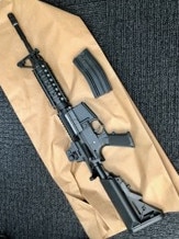 A replica M16 assault rifle found at the property.