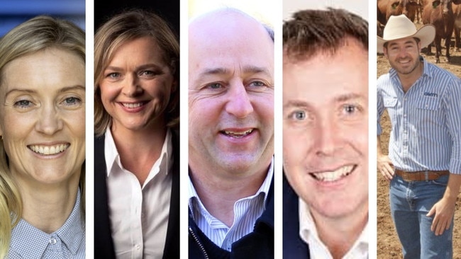 Groom LNP preselection candidates Rebecca Vonhoff, Sara Hales, David van Gend, Garth Hamilton and Bryce Camm.