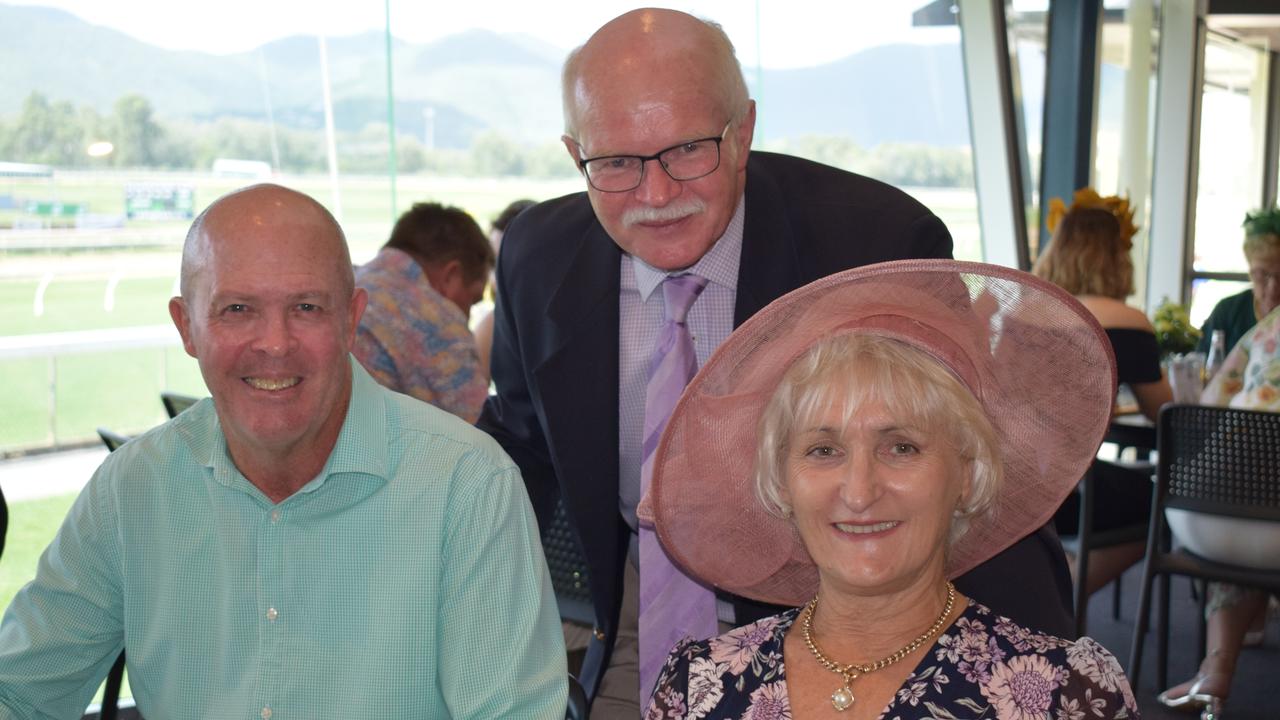 Greg Neven, Peter and Kay Wolfs at the St Patrick’s Day races in Rockhampton on March 12, 2022. Picture: Aden Stokes