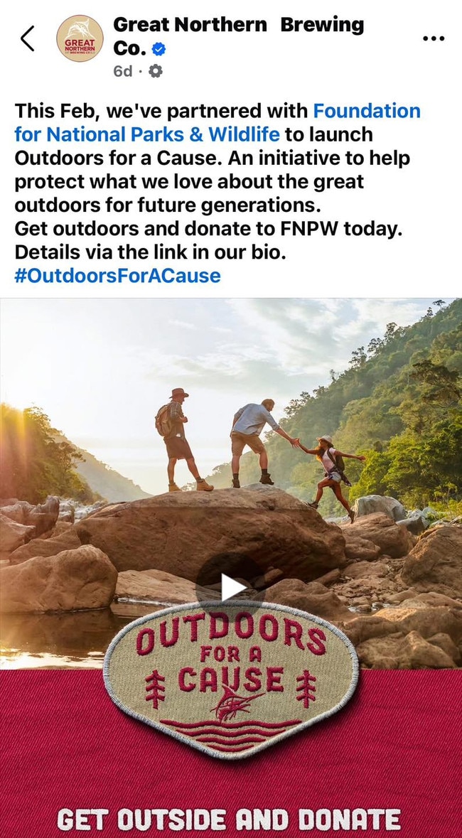 A screenshot of Great Northern Brewing Co.’s now deleted social post about the Outdoors for a Cause campaign.