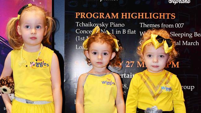 Lalah, Kent, Vazelle Kemp and Isabella Meloni at the Wiggles live concert, Redcliffe. Picture: Patrick Woods.