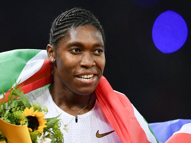 (FILES) South Africa's Caster Semenya reacts after winning the women's 800 metres during the IAAF Diamond League "Weltklasse" athletics meeting at the Letzigrund stadium in Zurich on August 30, 2018. Double Olympic 800m champion Caster Semenya on July 12, 2023 hailed the decision of the European Court of Human Rights which ruled her human rights were violated by Swiss courts. (Photo by Fabrice COFFRINI / AFP)