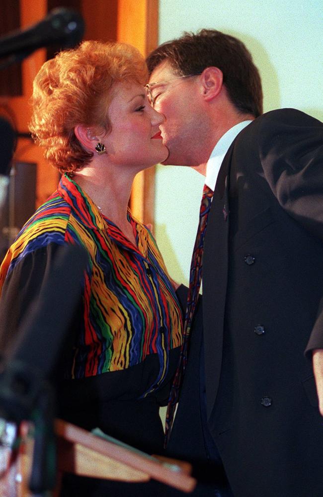 Pauline Hanson in 1998 (above) with David Oldfield, one of the list of men she has cited as abandoning her.