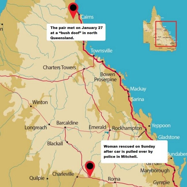 A map of Queensland showing where the nightmare road trip through outback Queensland began and ended. Source: Courier Mail