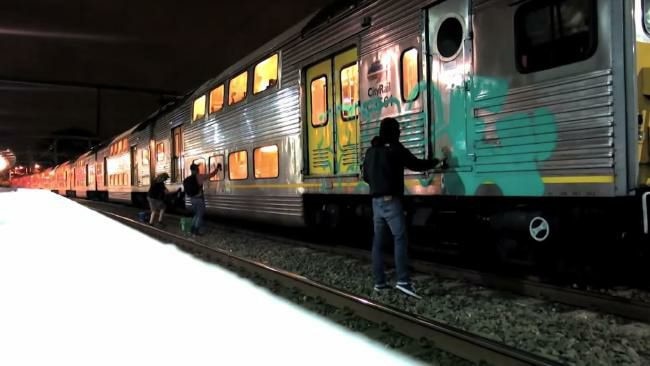 One of the images Iszacc Bonnici posted on his Facebook profile depicting people involved in vandalising a train. Picture: Facebook