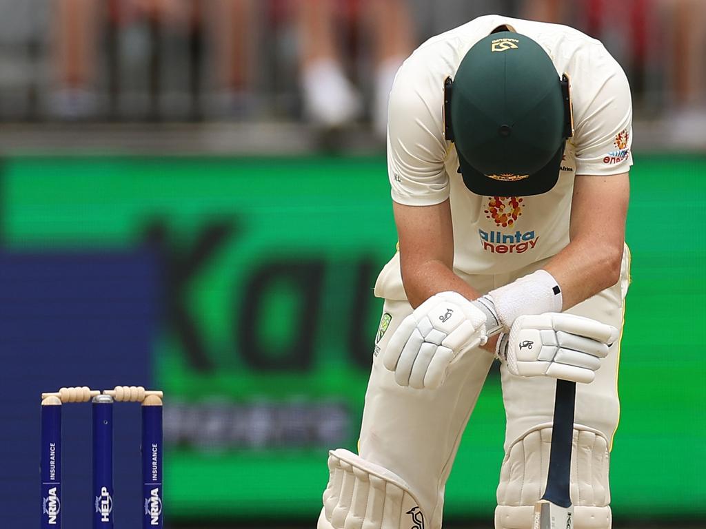 Marnus Labuschagne after giving away his wicket on the stroke of lunch. Picture: Cameron Spencer/Getty