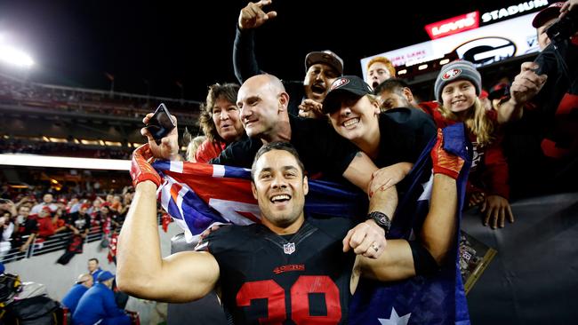 Scores of Aussies were part of the 70,000 crowd at Levi’s Stadium in San Francisco where Jarryd Hayne and the 49ers took on the Minnesota Vikings. Picture: Ezra Shaw/Getty Images