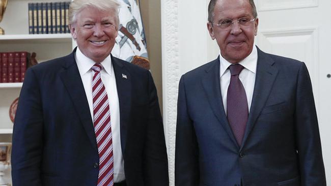 Mr Trump with Foreign Minister Sergei Lavrov. Pic: AFP/Russian Foreign Ministry