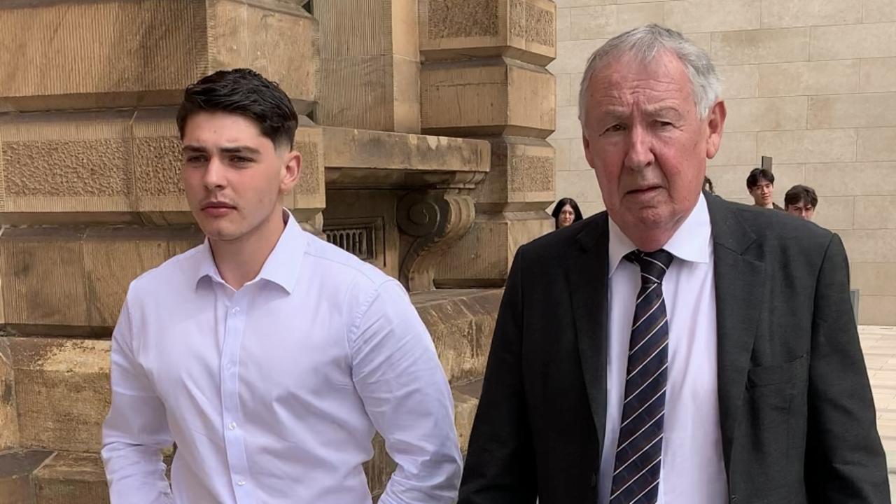 Marco Yandle (left) leaves South Australian Appeals Court with defence lawyer Stephen Ey on August 26, 2024. Picture: Duncan Evans