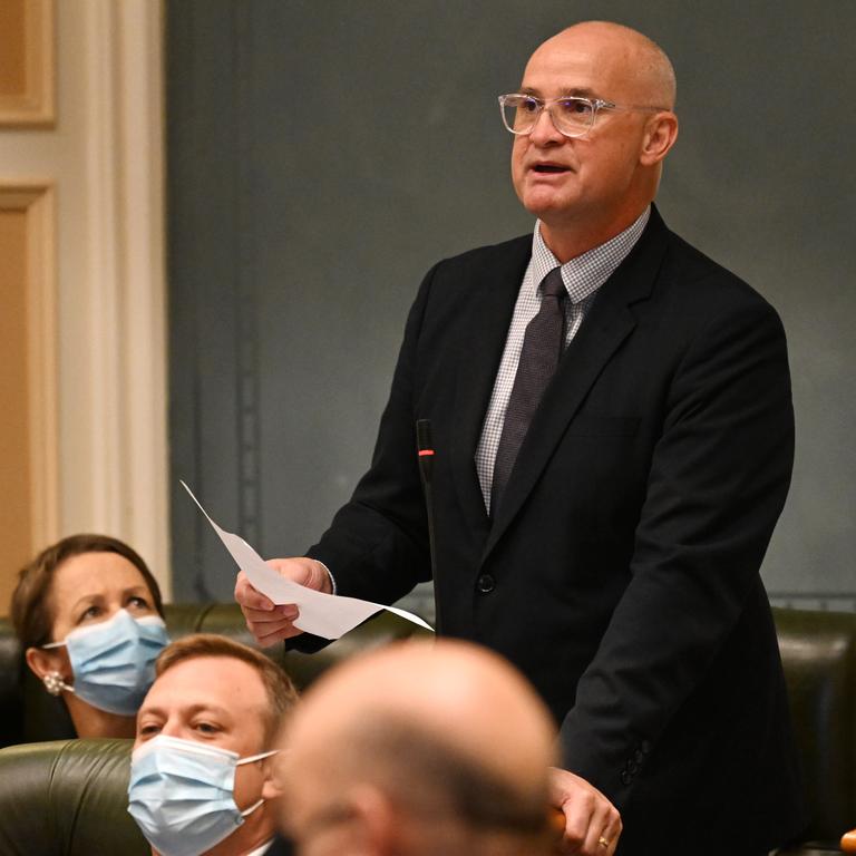 Queensland Water Minister Glenn Butcher speaks during Question Time at Parliament House in Brisbane earlier this year. Picture: Dan Peled