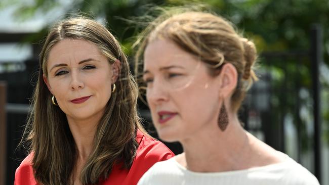 Qld Housing Minister Meaghan Scanlon and Federal Housing Minister Julie Collins on Thursday. Picture: Lyndon Mechielsen/Courier Mail