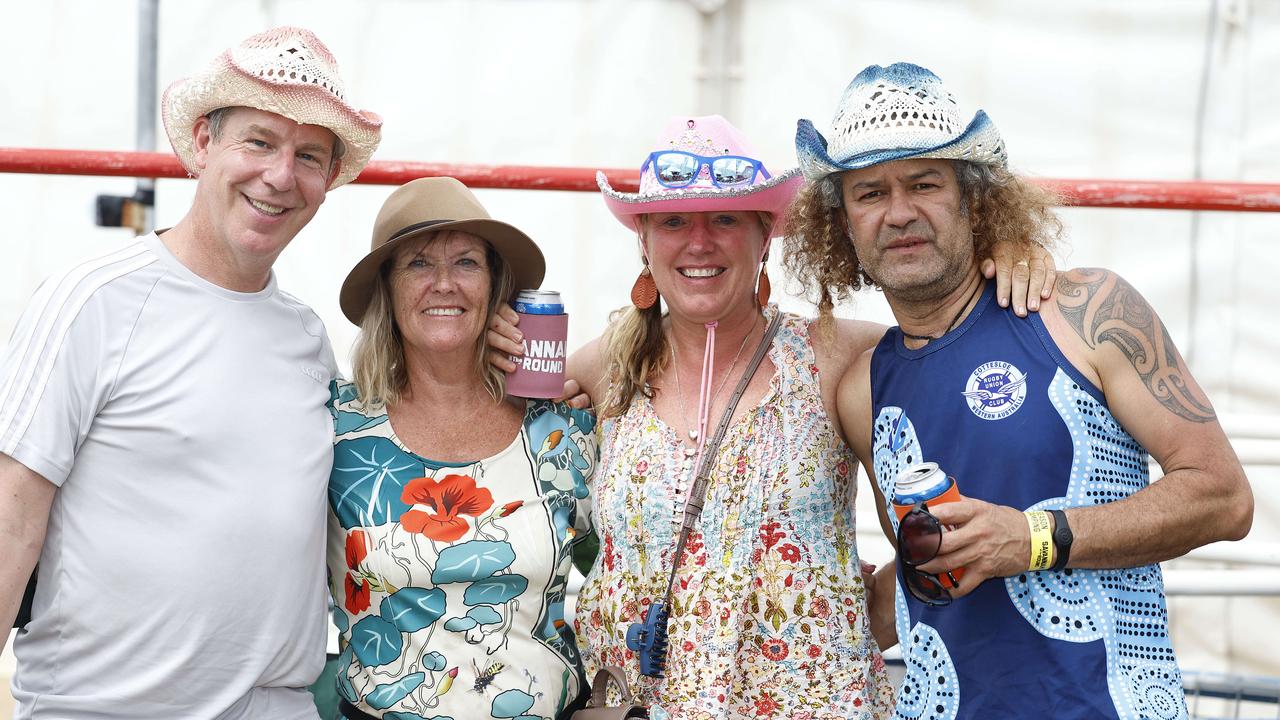 Jeff Butler, Donna Waldman, Sandi Mitchell and Glen Alti at the Savannah in the Round music festival, held at Kerribee Park rodeo grounds, Mareeba. Picture: Brendan Radke