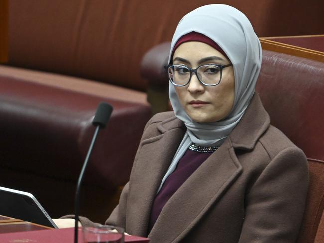 CANBERRA, Australia - NewsWire Photos - July 1, 2024: Senator Fatima Payman during Question Time in the Senate at Parliament House in Canberra. Picture: NewsWire / Martin Ollman