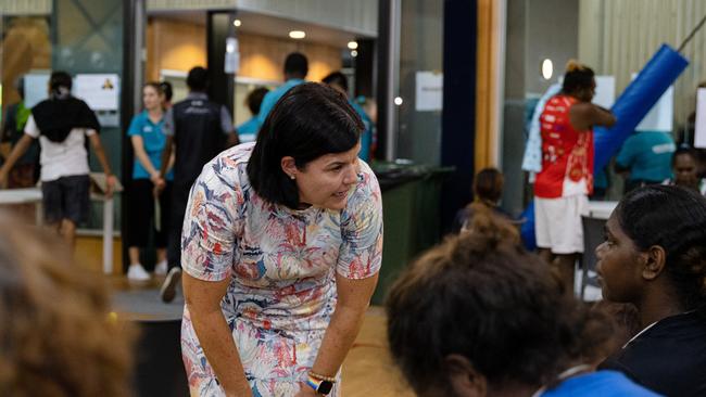 Chief Minister Natasha Fyles has been visiting flood-impacted residents at Howard Springs facility near Darwin. Picture: Pema Tamang