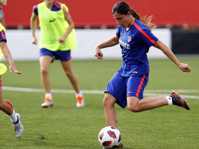 Matildas star Alex Chidiac training with Atletico Madrid. Picture: Alex Marin