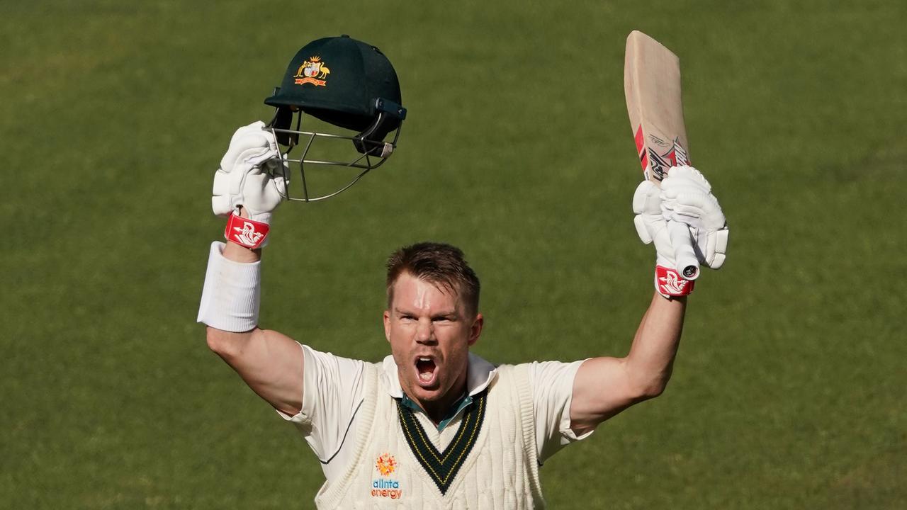 David Warner celebrates his triple century against Pakistan.