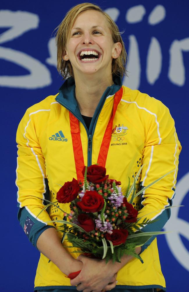 Australia's Libby Trickett after winning a gold medal in the women's 100m butterfly swimming final in the 2008 Beijing Olympic Games. Picture: Timothy Clary.